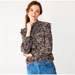 Draper James Mini Floral Ruffled Blouse Smocking Prairie Cottage Core Women's 1X